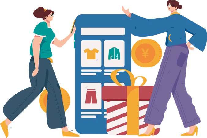 Woman doing shopping on mobile app  Illustration