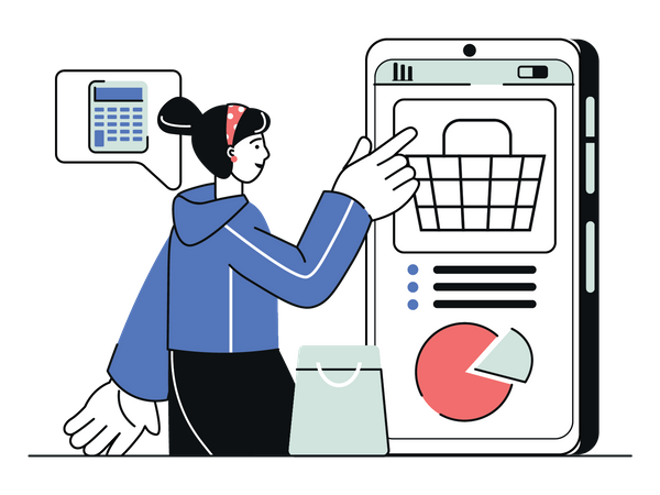 Woman doing shopping on mobile  Illustration