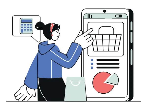 Woman doing shopping on mobile  Illustration