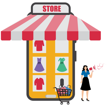 Woman doing shopping online for clothes  Illustration