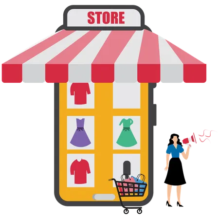 Woman doing shopping online for clothes  Illustration