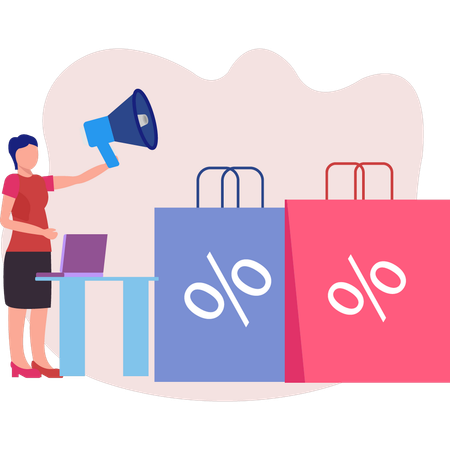 Woman doing shopping sale announcement  Illustration