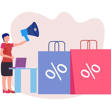 Woman doing shopping sale announcement  Illustration