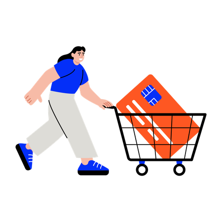 カードショッピングをする女性  イラスト