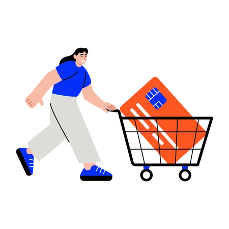 カードショッピングをする女性  イラスト