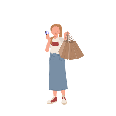 Woman doing shopping using card  Illustration