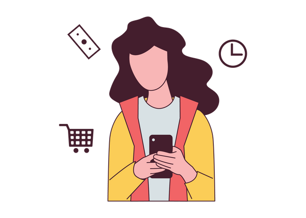 Woman doing shopping using mobile  Illustration