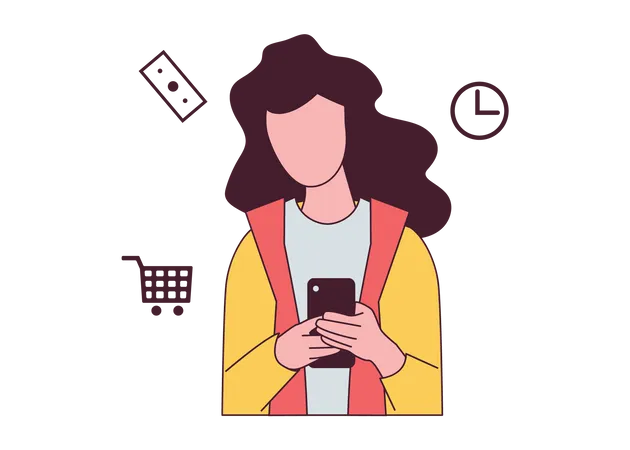 Woman doing shopping using mobile  Illustration
