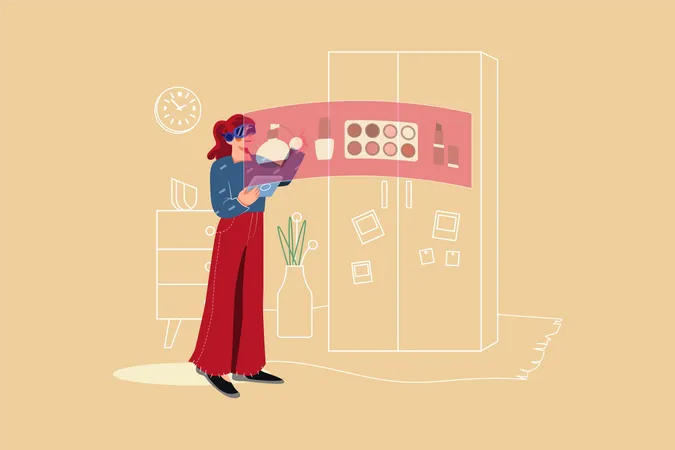 Woman doing shopping using VR Tech  Illustration