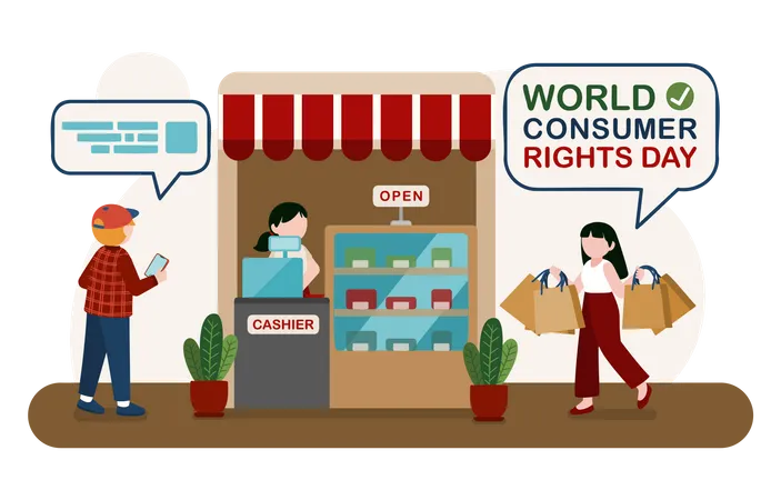 Woman doing shopping with consumer rights  Illustration