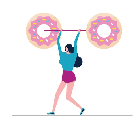 Woman Doing Shoulder Press Exercise With A Donut Weight Bar Illustration