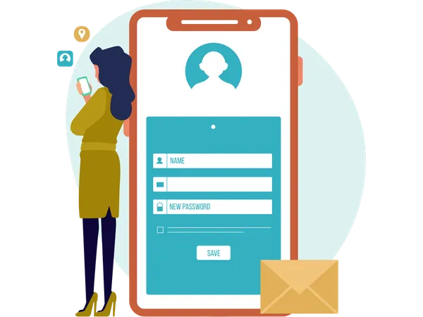 Woman doing Sign up on mobile  Illustration