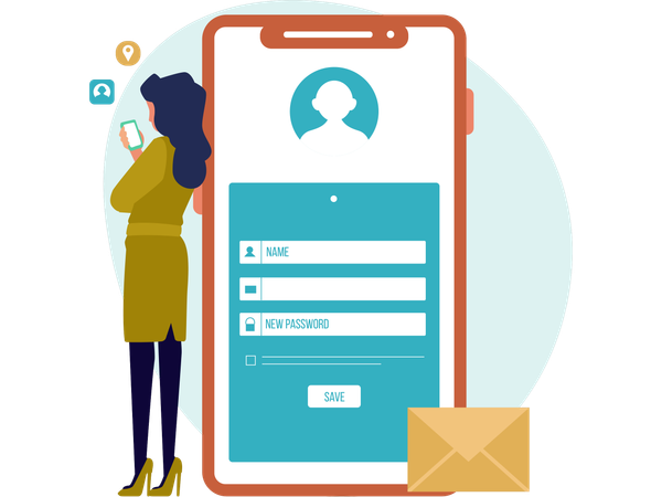 Woman doing Sign up on mobile  Illustration