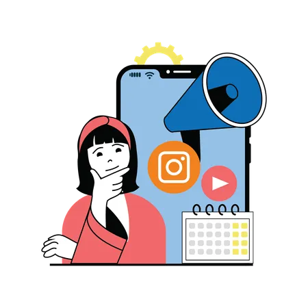 Woman doing social media announcement  Illustration