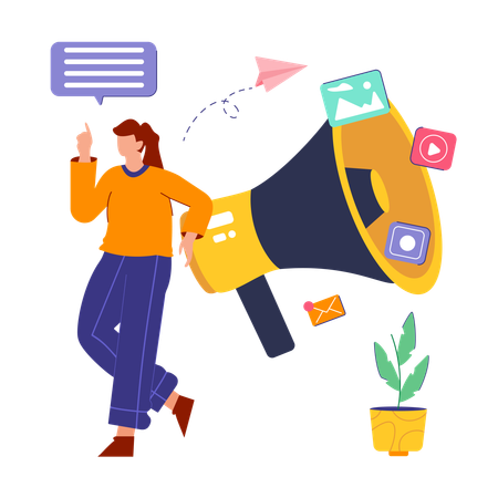 Woman doing social media marketing  Illustration