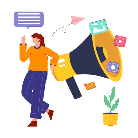 Woman doing social media marketing  Illustration