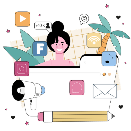 Woman doing social media marketing  Illustration