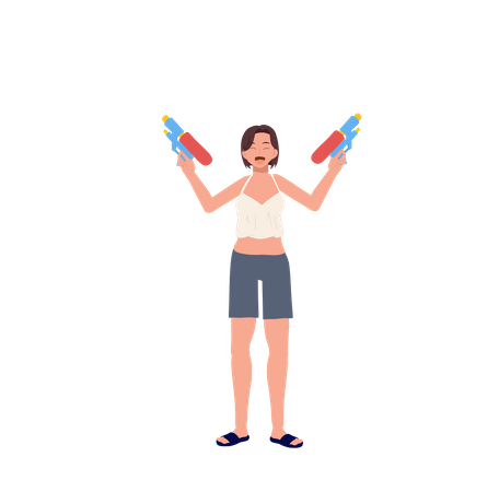 Woman doing songkran celebration  일러스트레이션