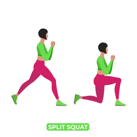 Woman Doing Split Squat  Illustration