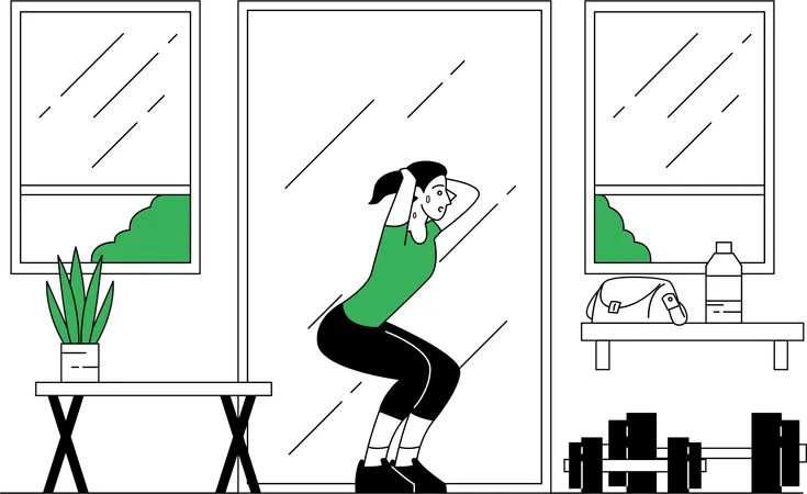 Woman Doing Squat Jump  Illustration