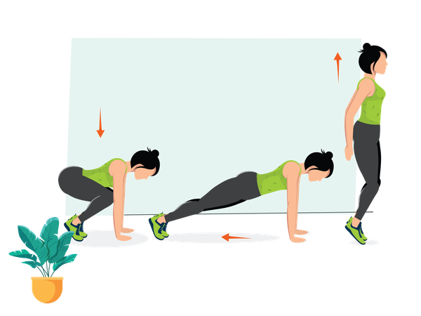 Woman doing Squat Thrust  Illustration