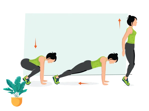 Woman doing Squat Thrust  Illustration