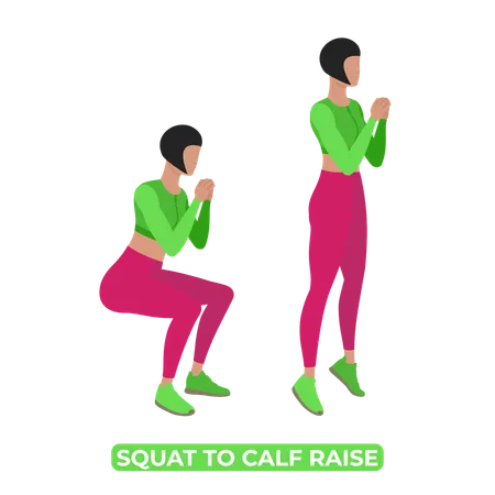 Woman Doing Squat To Calf Raise  Illustration