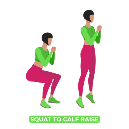 Woman Doing Squat To Calf Raise  Illustration