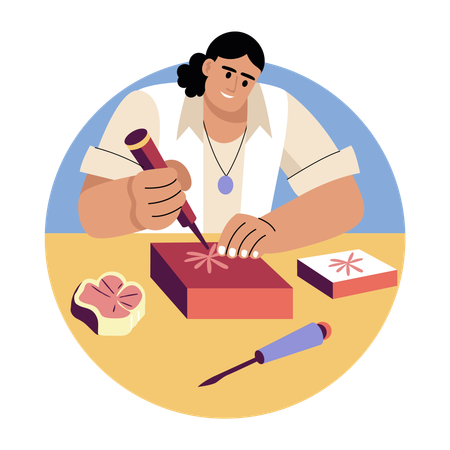 Woman doing stamp carving  Illustration