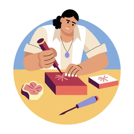 Woman doing stamp carving  Illustration