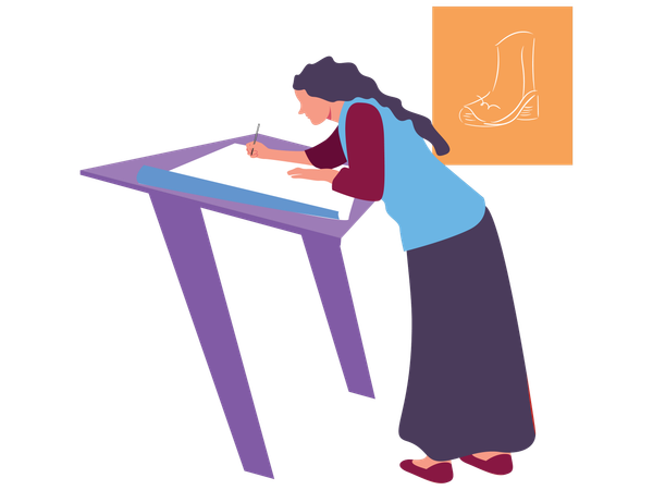 Woman doing stamp carving  Illustration