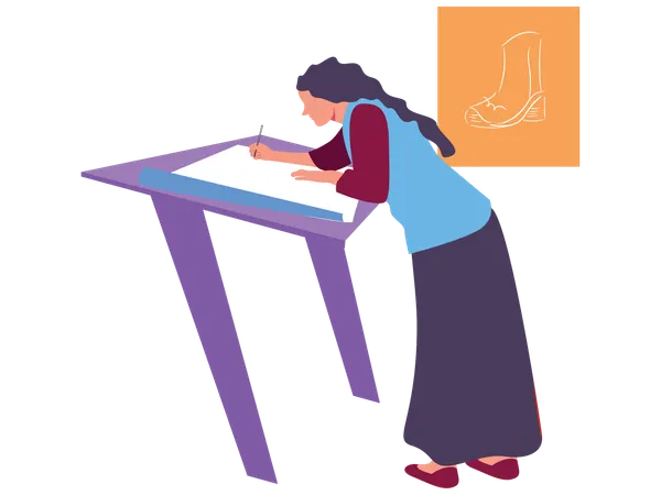 Woman doing stamp carving  Illustration