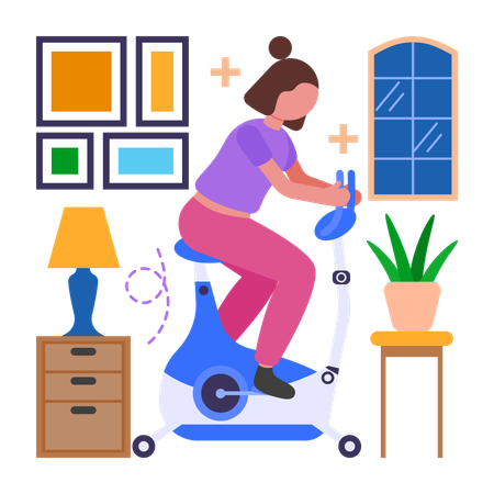 Woman doing Stationary Bike Ride  Illustration