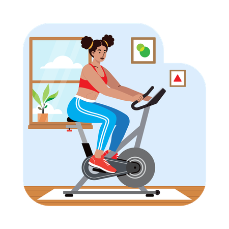 Woman doing Stationary Cycling exercise  Illustration