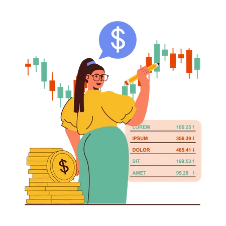 Woman doing stock market analysis Illustration