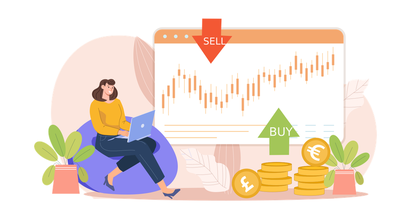 Woman doing stock market analysis  Illustration