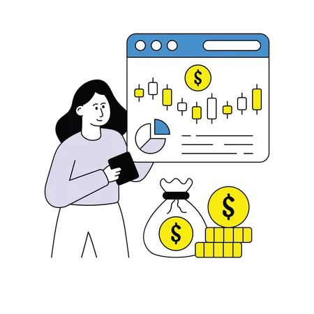 Woman Doing Stock Market Analysis  Illustration