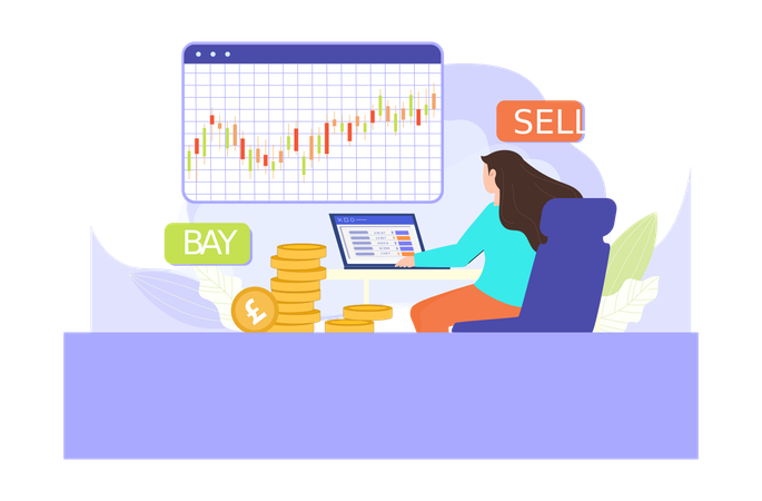 Woman doing stock market investment  Illustration