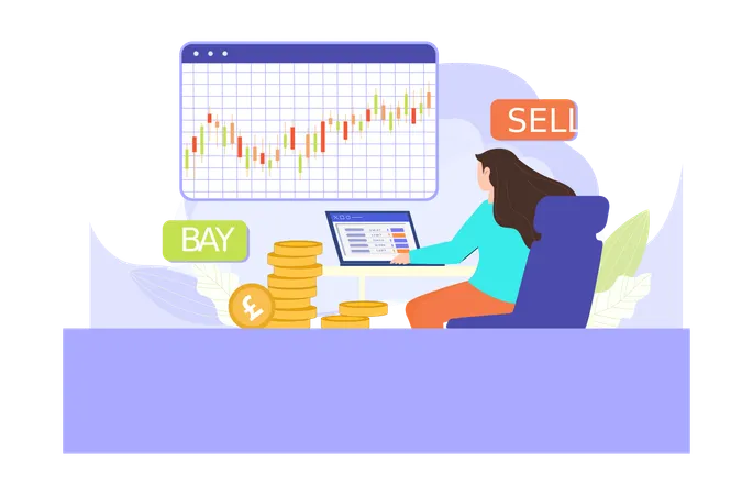 Woman doing stock market investment  Illustration