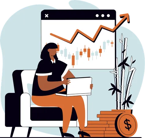 Woman doing stock market trading  Illustration