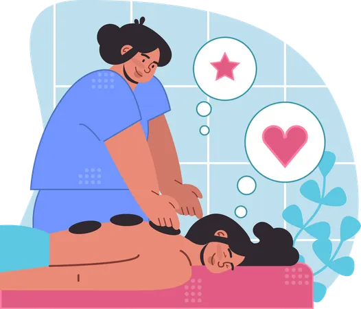 Woman doing stone massage therapy to woman  Illustration