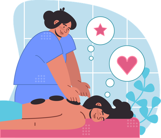 Woman doing stone massage therapy to woman  イラスト