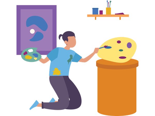 Woman doing stone painting  Illustration
