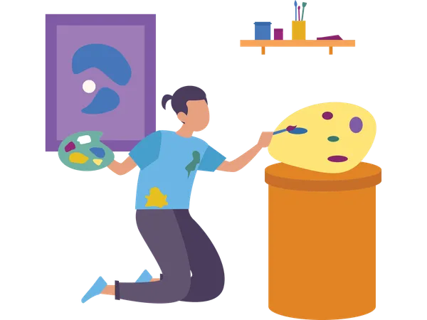 Woman doing stone painting  Illustration