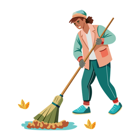 Woman doing Street Sweeping  Illustration