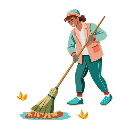 Woman doing Street Sweeping  Illustration