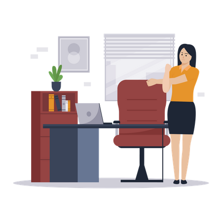 Woman doing stretches office  Illustration