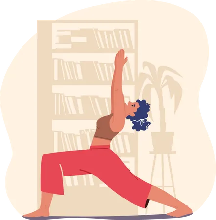 Woman Doing Stretching at Home Illustration