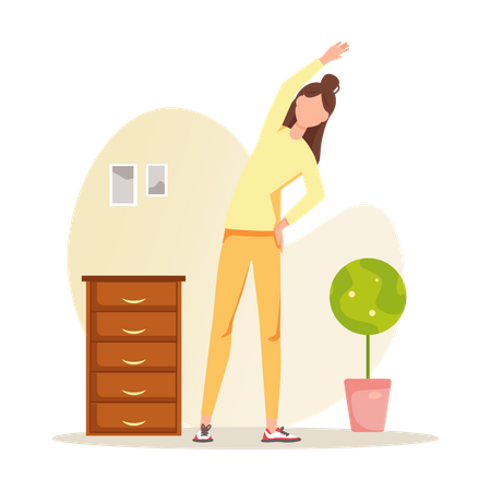 Woman doing stretching at home Illustration