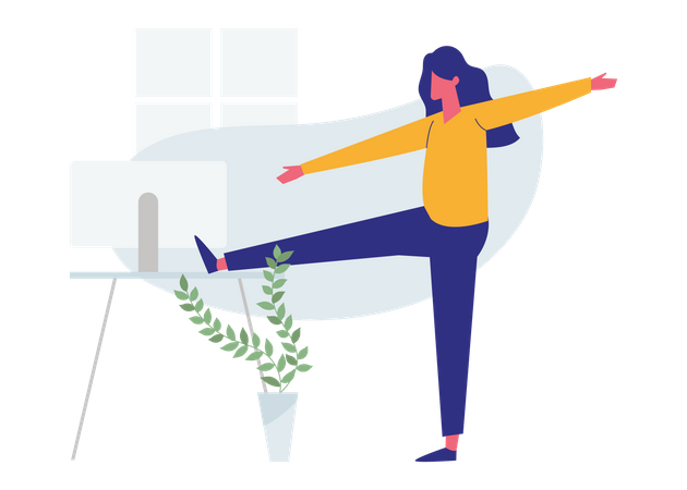 Woman Doing Stretching At Workplace  Illustration